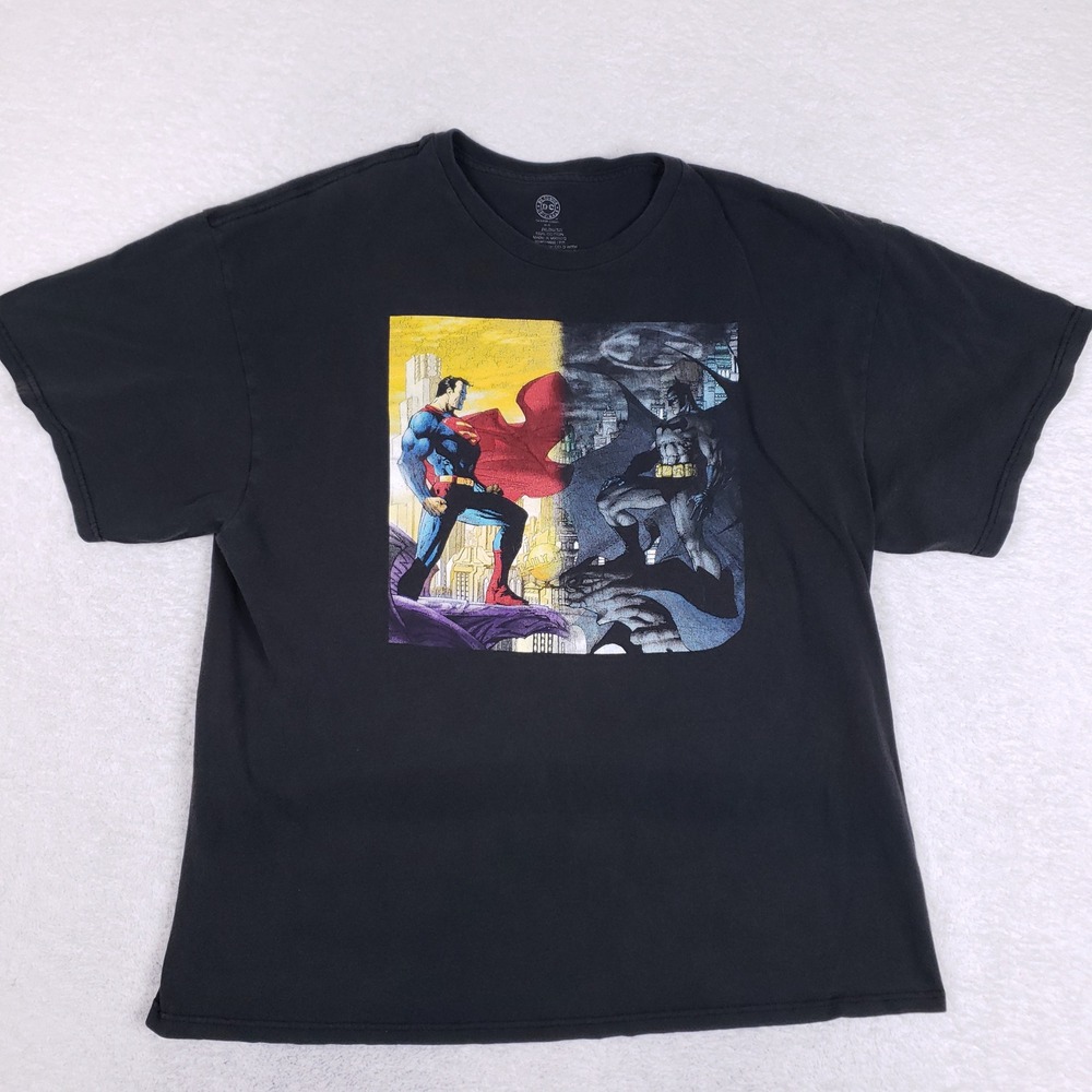 DC Comics Superman Batman T Shirt Mens 2XL Graphic Tee Black Superhero Comic